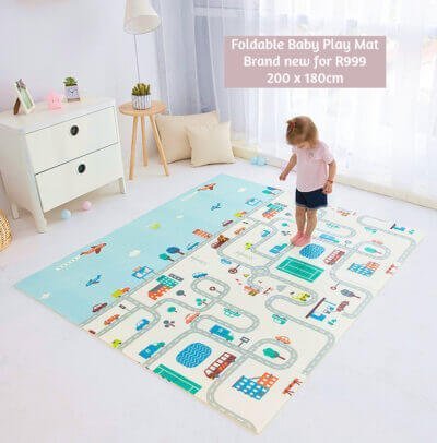 Foldable Baby Play Mat - car track/baby trees (200 x 180cm)