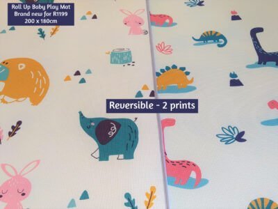 Roll Up Baby Play Mat - dinosaurs & bunnies (200 x 180cm)