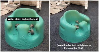 Green Bumbo Seat with harness