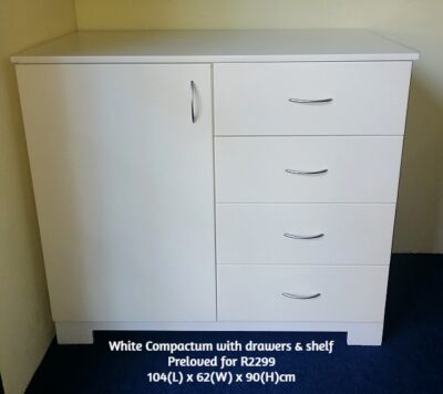 White Compactum with drawers & shelf 104(L) x 62(W) x 90(H)cm