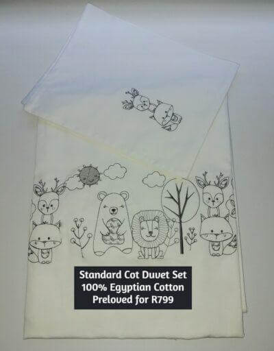 Standard Cot Duvet Set 100% Cotton (grey with charcoal embroidery animals)