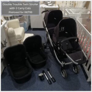 Double Trouble Twin Stroller with 2x Carry Cots (Black)