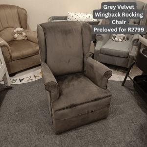 Grey Velvet Wingback Rocking Chair