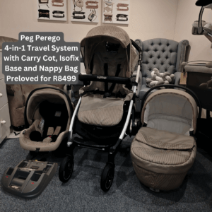 Peg Perego 4-in-1 Travel System with carry cot, isofix base and nappy bag preloved for R8499