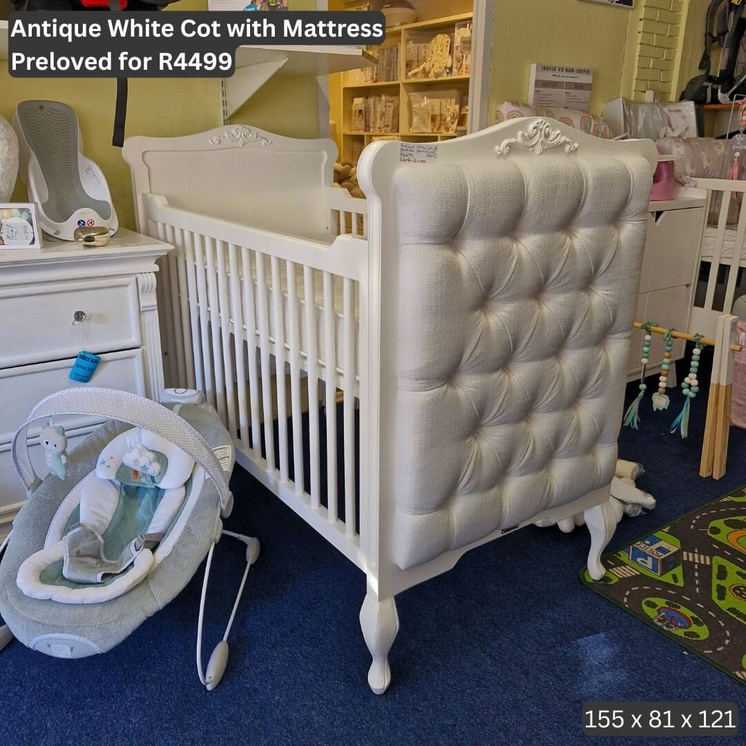 Antique White Cot with Mattress