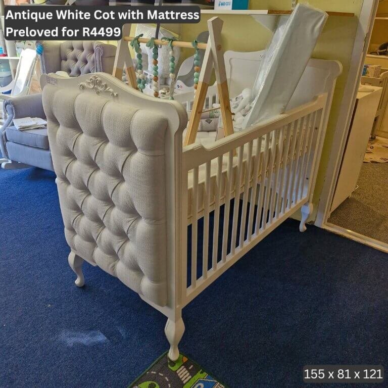 Antique White Cot with Mattress