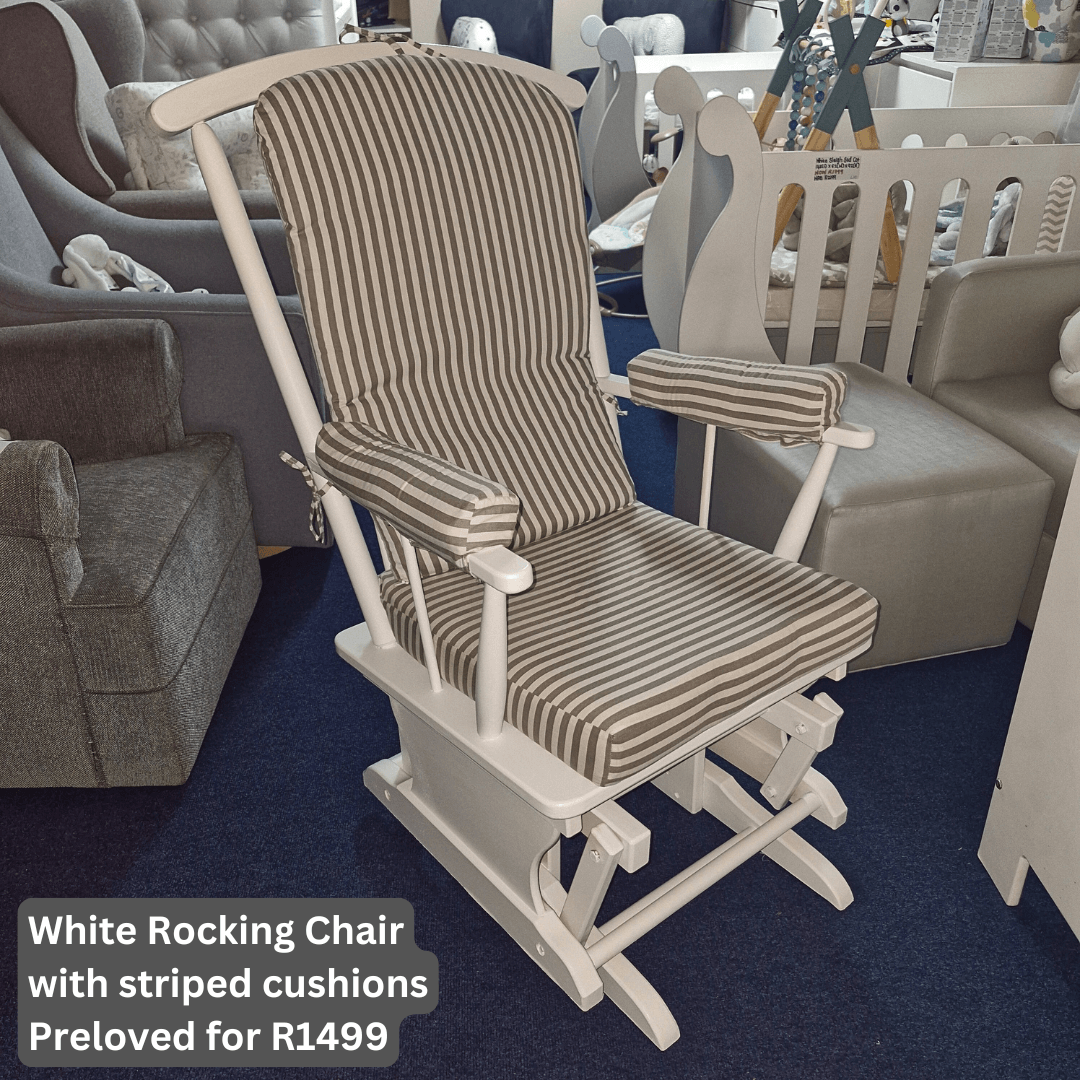White Rocking Chair with striped cushions Preloved for R1499