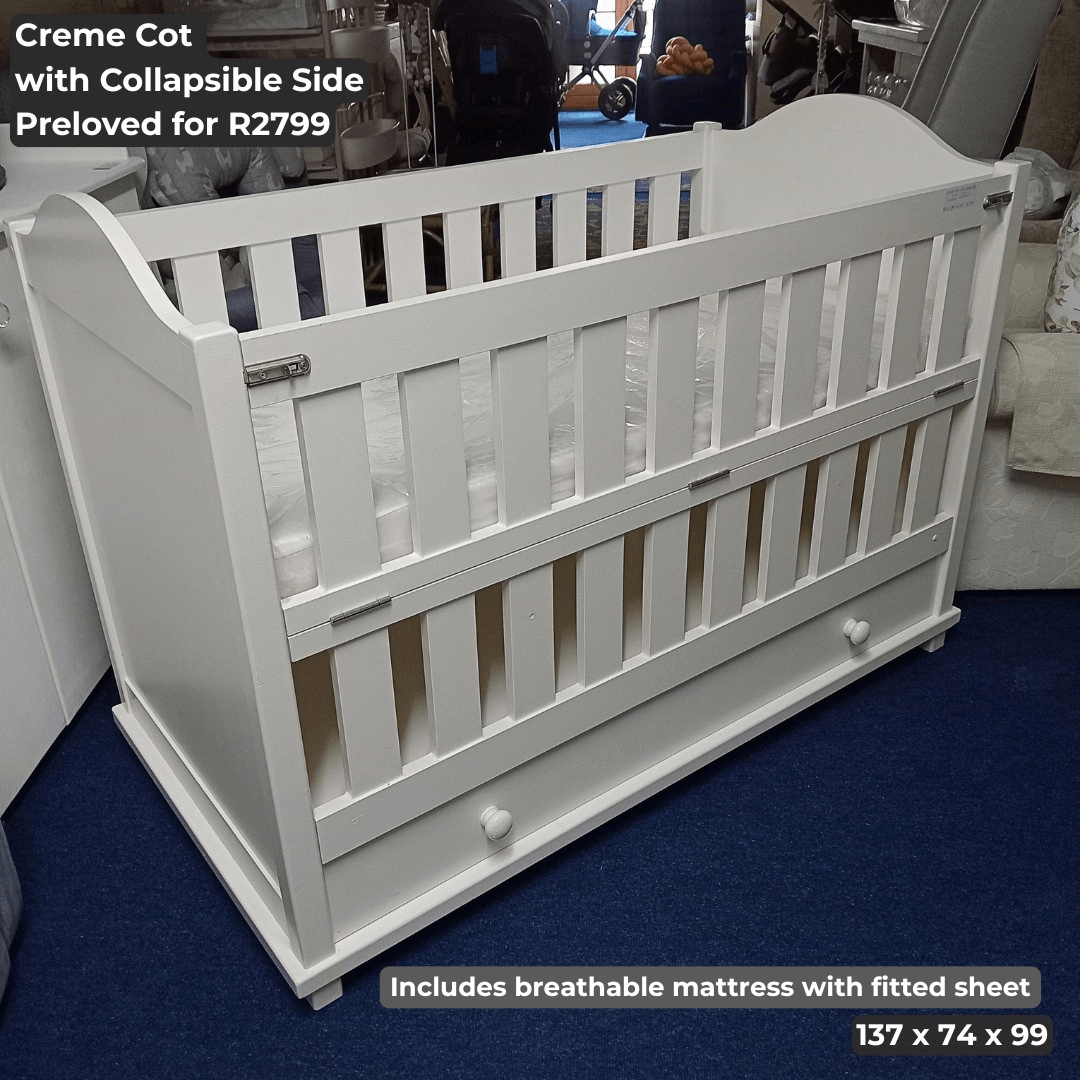 Creme Cot with Collapsible Side