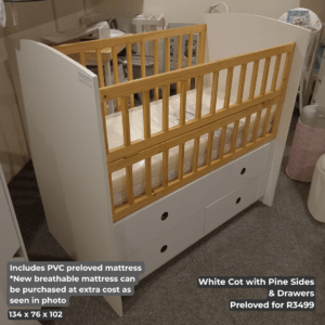 White Cot with Pine Sides _ Drawers