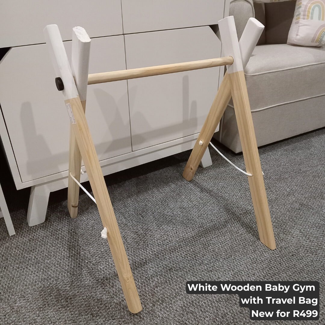 White Wooden Baby Gym with Travel Bag