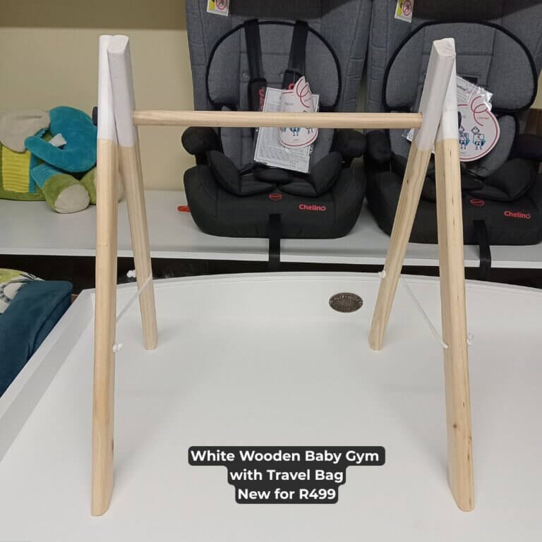 White Wooden Baby Gym with Travel Bag