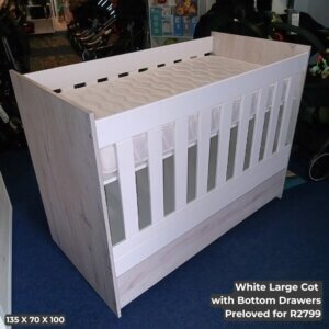 White Large Cot with Bottom Drawer
