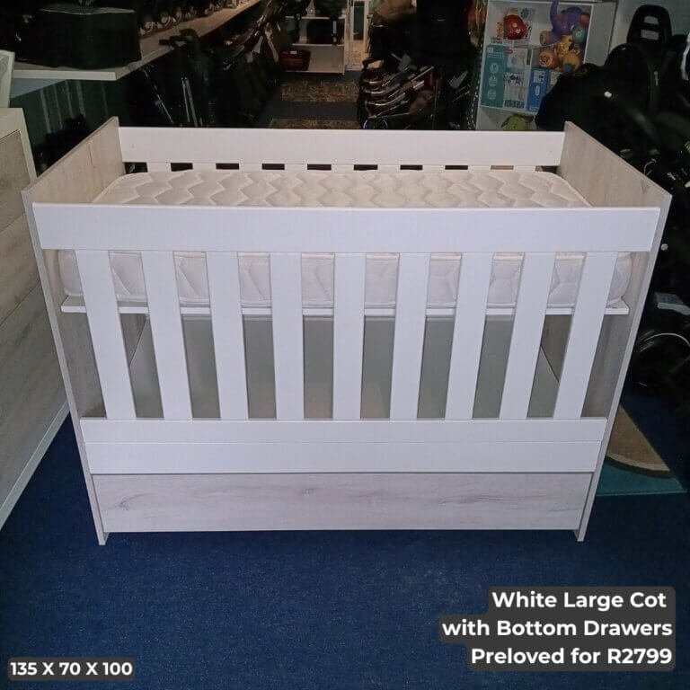White Large Cot with Bottom Drawer