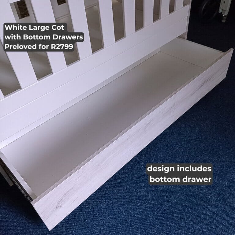 White Large Cot with Bottom Drawer