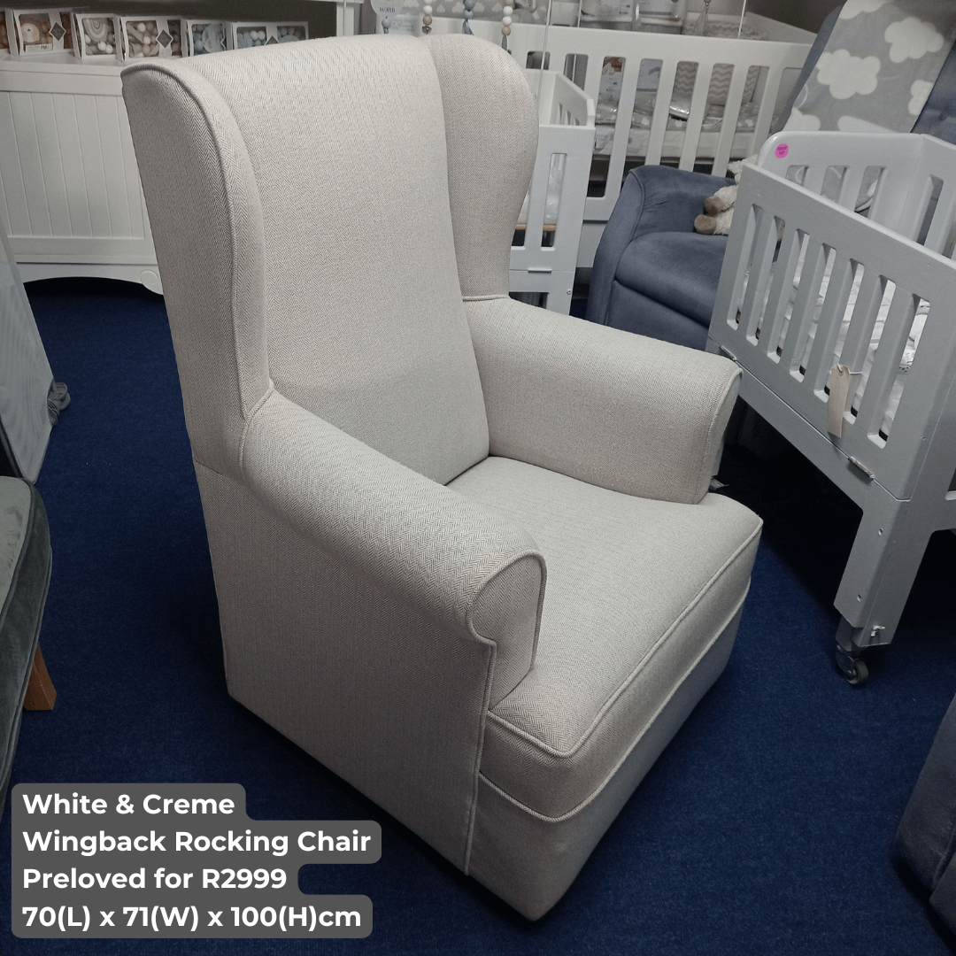White & Creme Wingback Rocking Chair