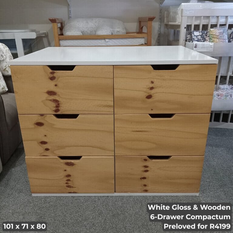 White Gloss & Wooden 6-Drawer Compactum