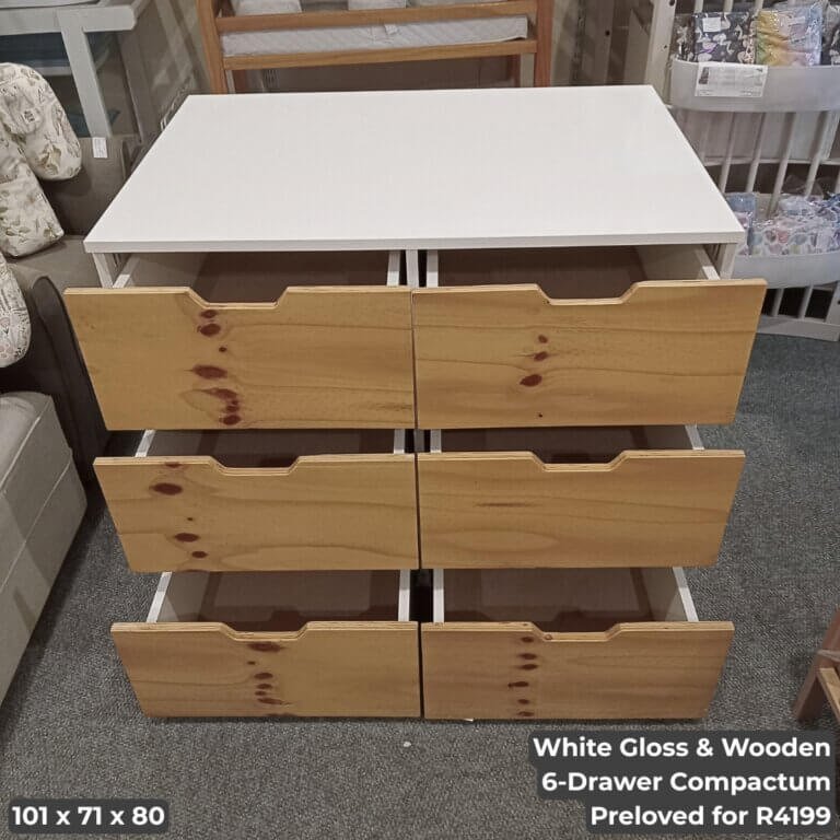 White Gloss & Wooden 6-Drawer Compactum