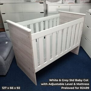 White & Grey Std Baby Cot