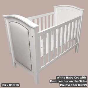 White Baby Cot with Faux Leather on the Sides