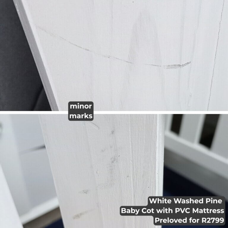 White Washed Pine Baby Cot with PVC Mattress