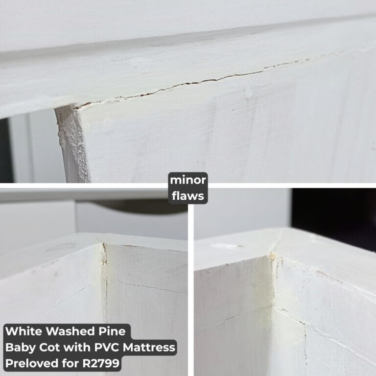 White Washed Pine Baby Cot with PVC Mattress