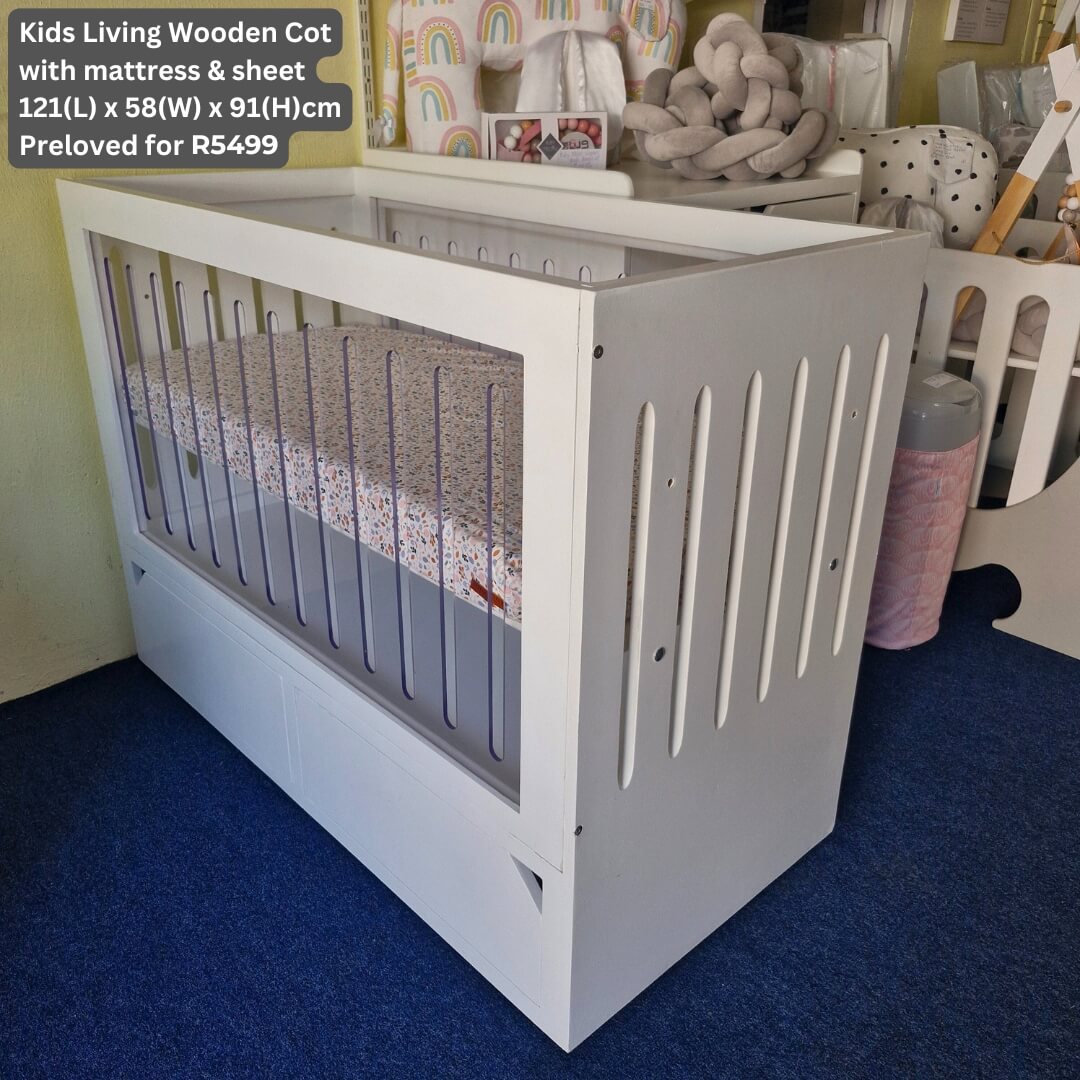 Kids Living Wooden Cot with Mattress & Sheet