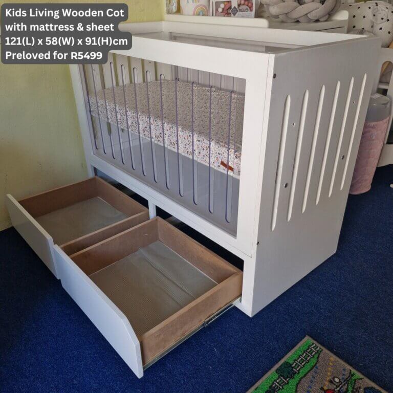 Kids Living Wooden Cot with Mattress & Sheet