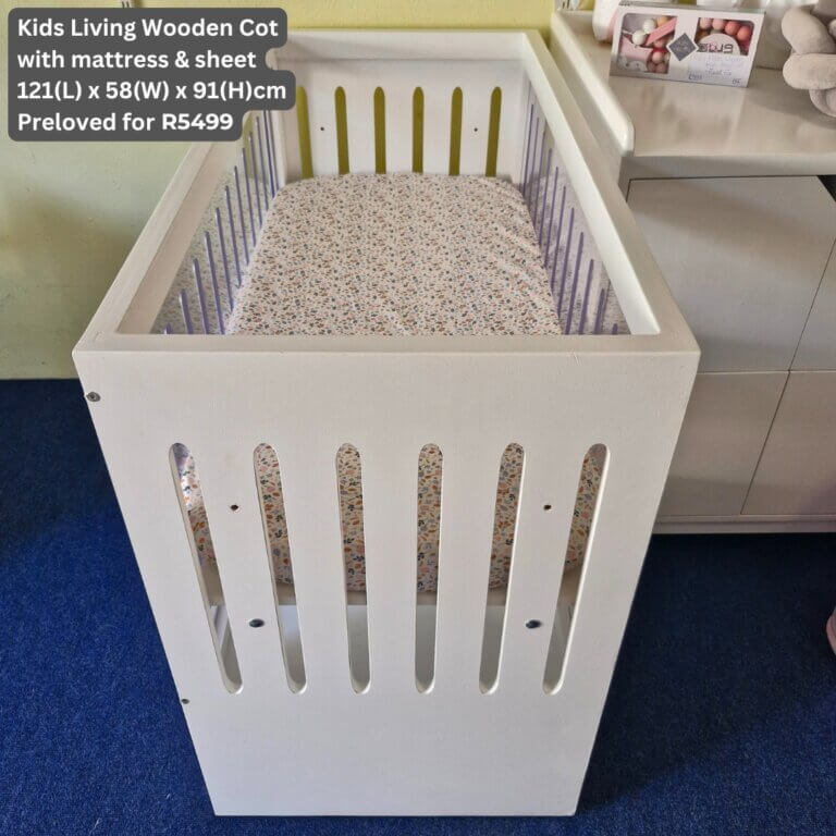 Kids Living Wooden Cot with Mattress & Sheet