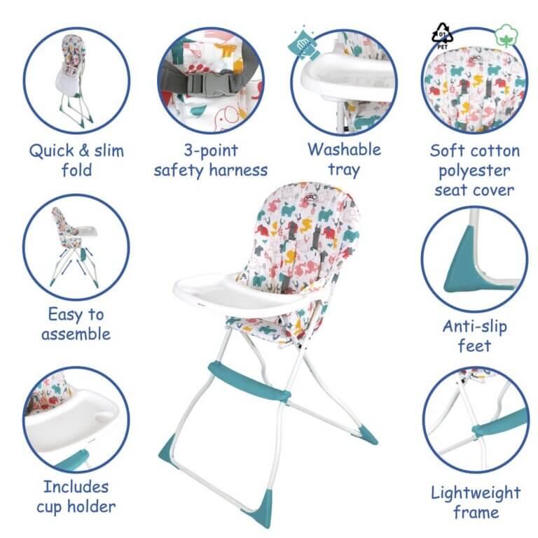 Basic High Chair with Elephant Pattern
